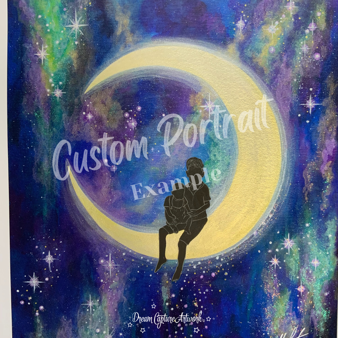 Crescent Moon Teal & Blue- Custom Portrait