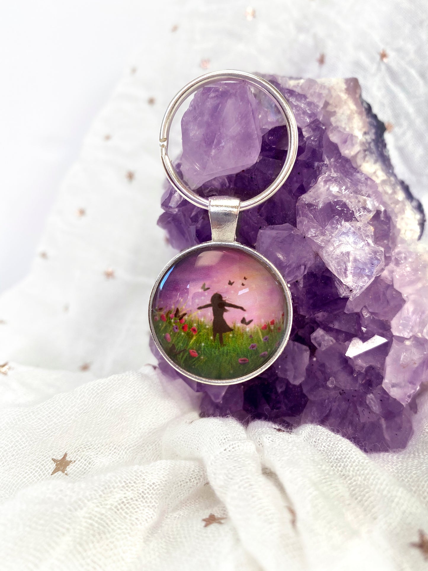 Be Free Glass Pendant Keyring