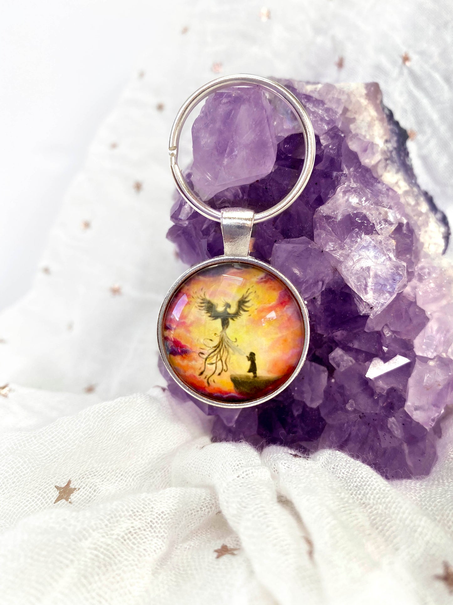 Little Phoenix Glass Pendant Keyring