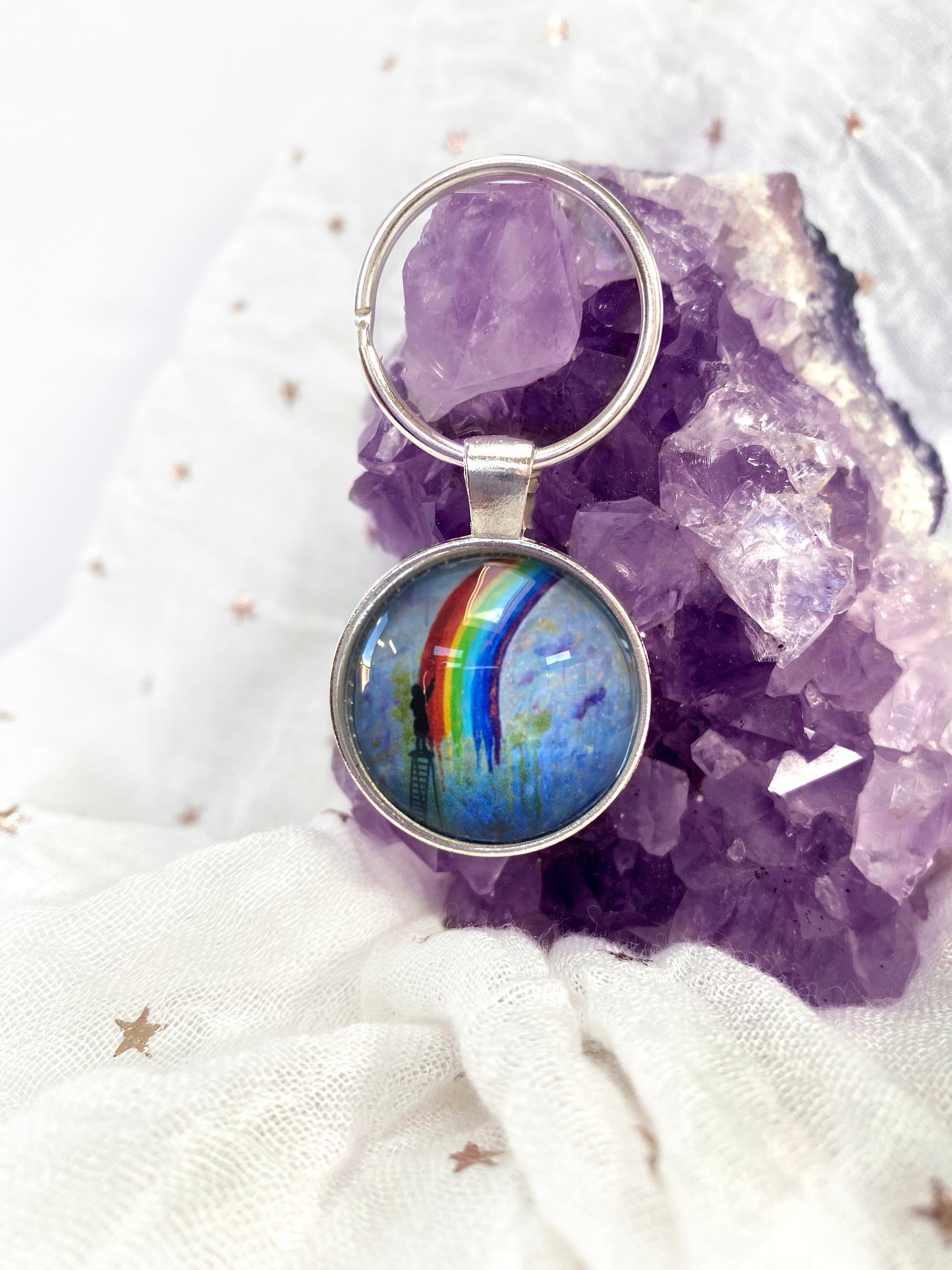 Paint Rainbows Glass Pendant Keyring