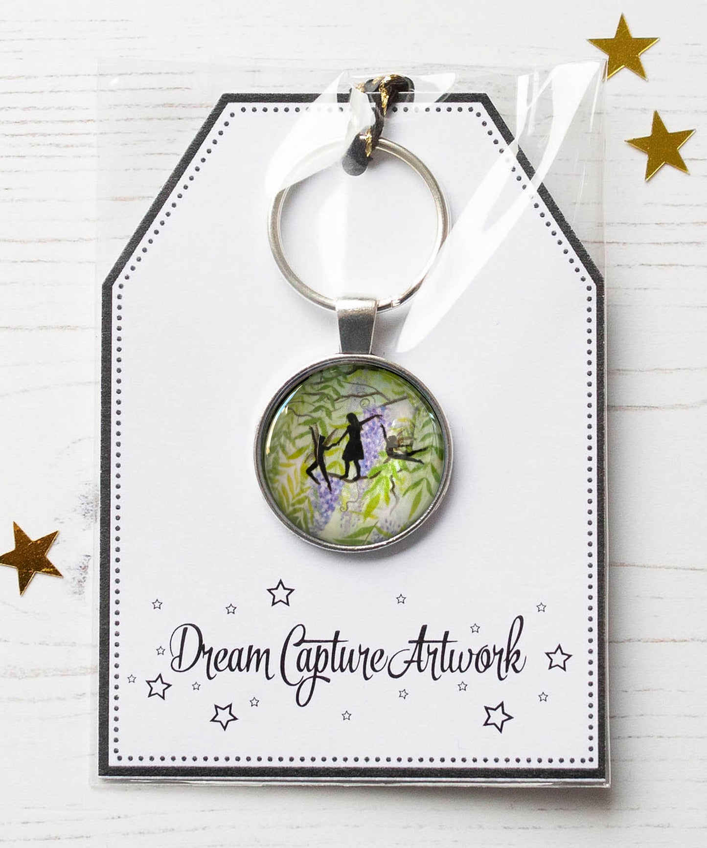 Play with Fairies Glass Pendant Keyring