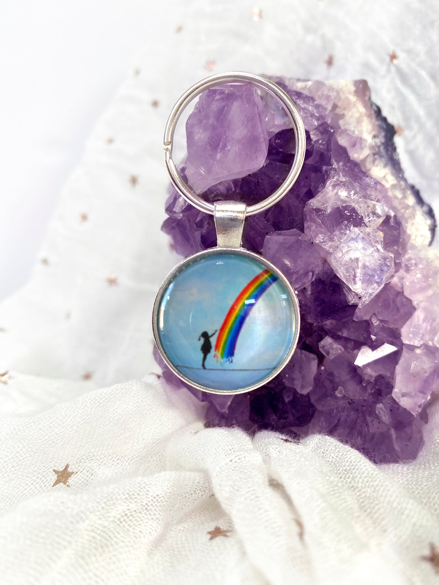 Little Rainbow Maker Glass Pendant Keyring