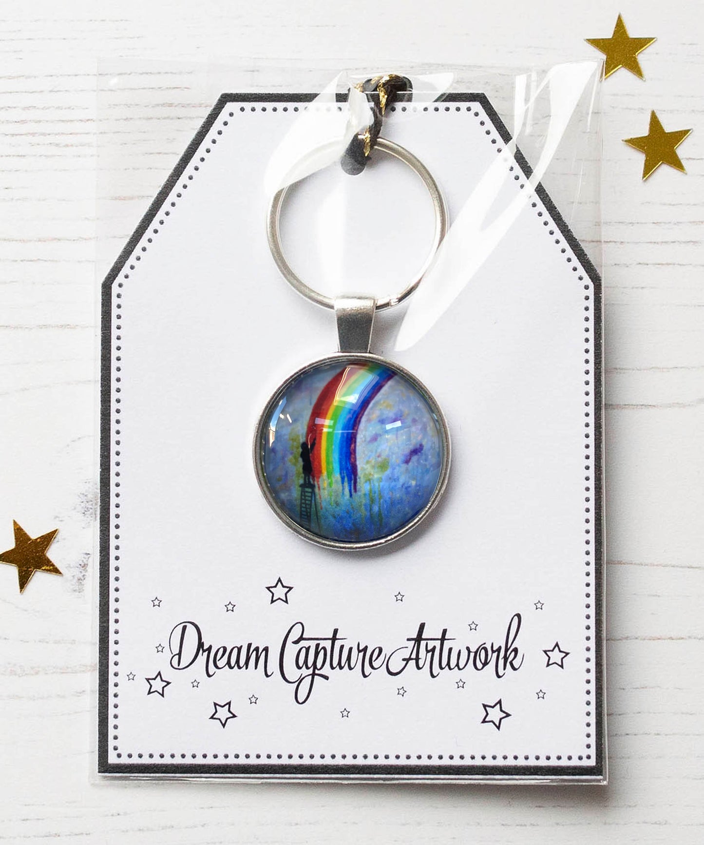 Paint Rainbows Glass Pendant Keyring