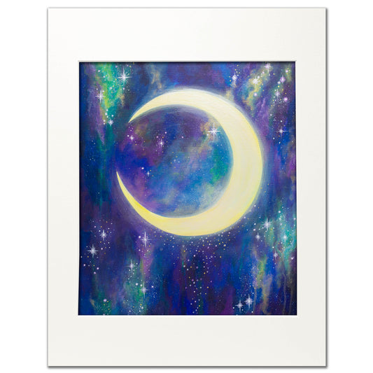 Crescent Moon Teal & Blue- Custom Portrait