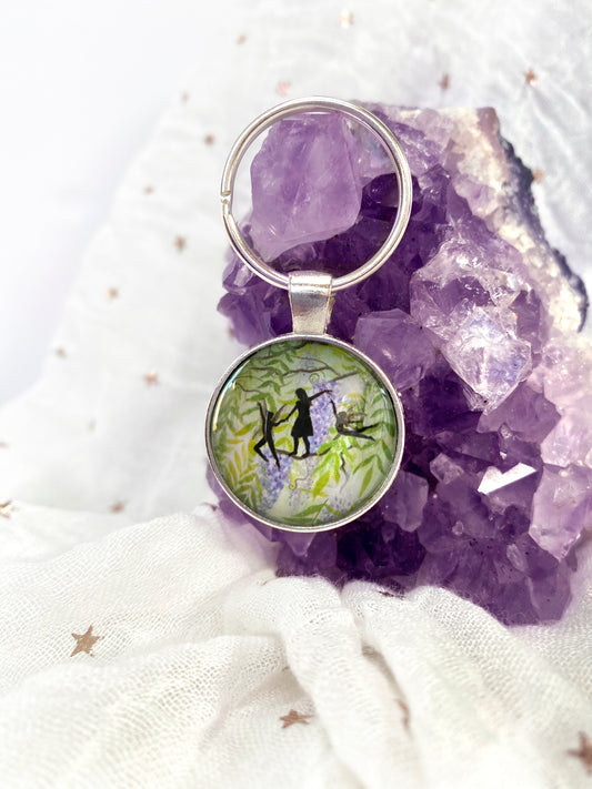 Play with Fairies Glass Pendant Keyring