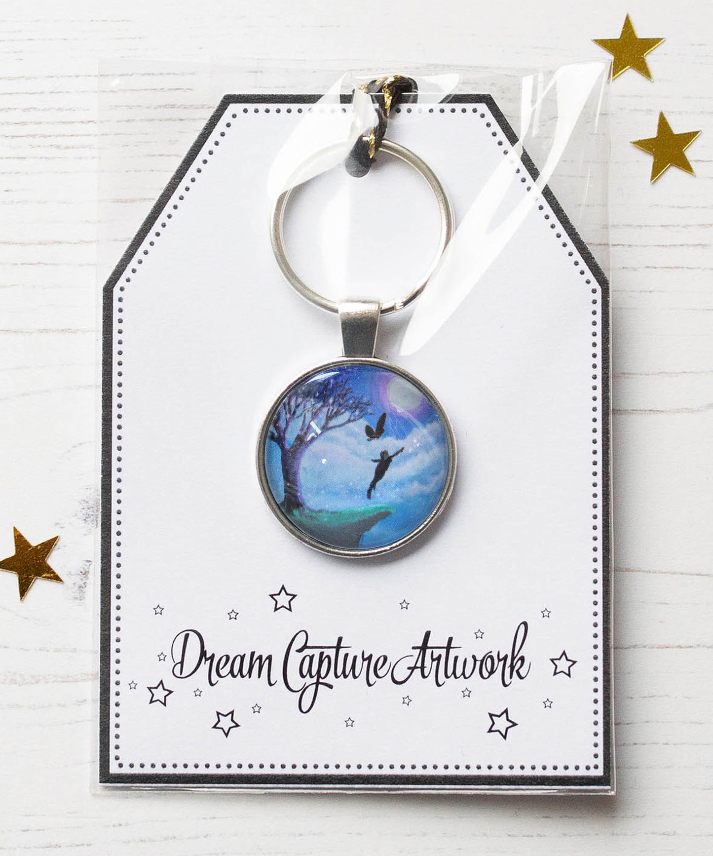 Fly to the Moon Glass Pendant Keyring