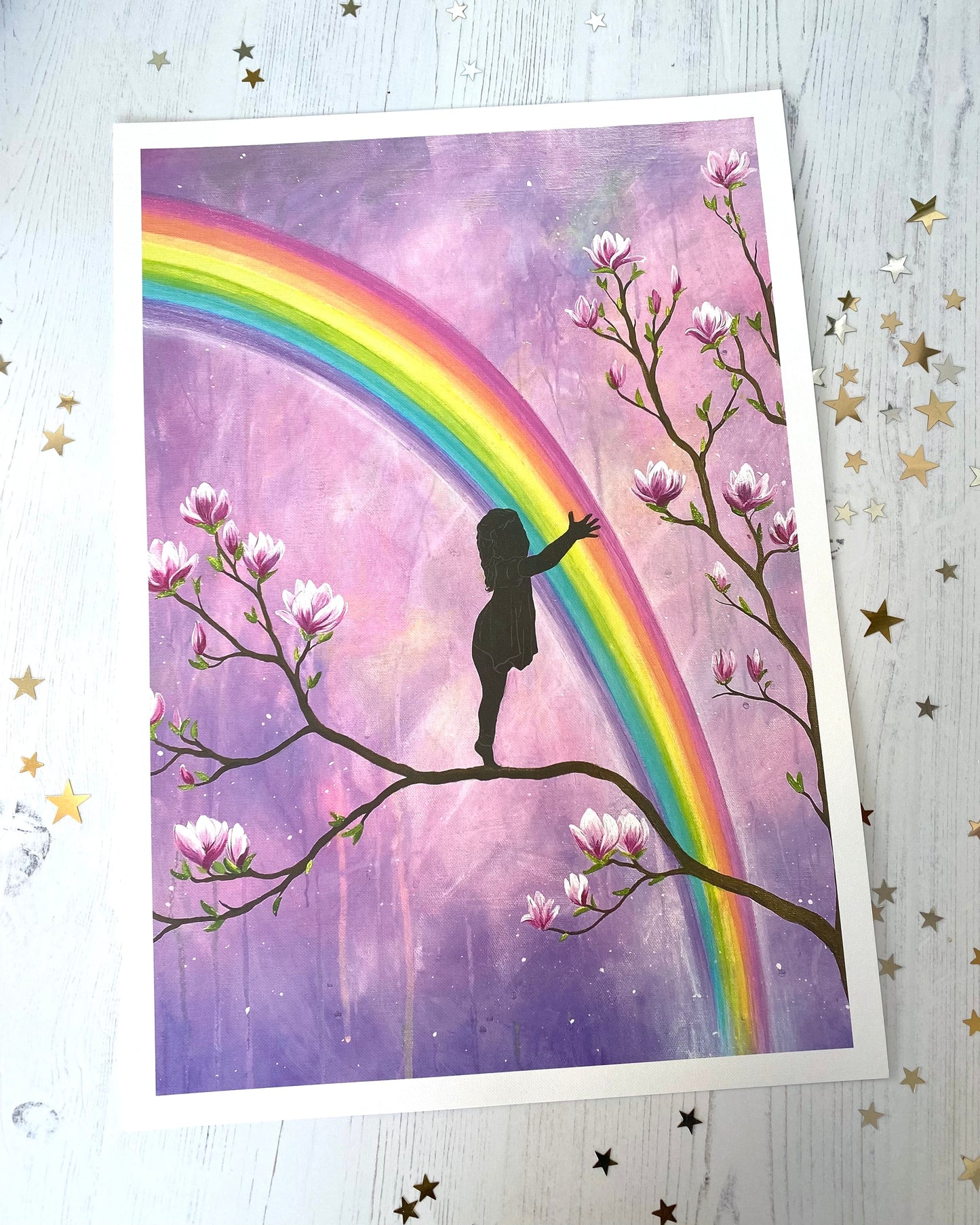 Rainbow Hugs A3 Hand Embellished Print