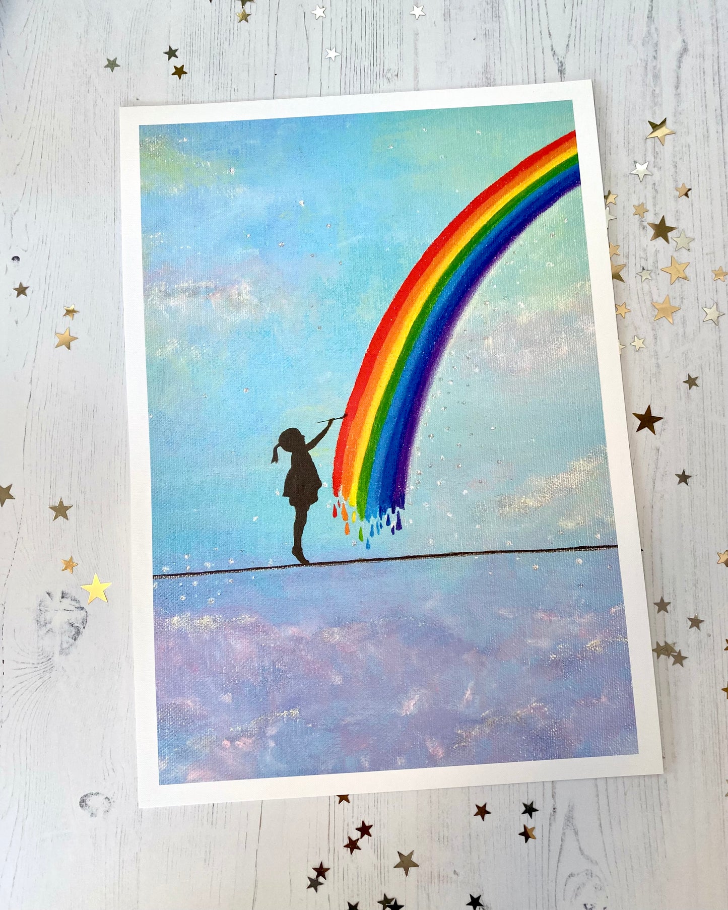 Little rainbow Maker A3 Hand Embellished Print