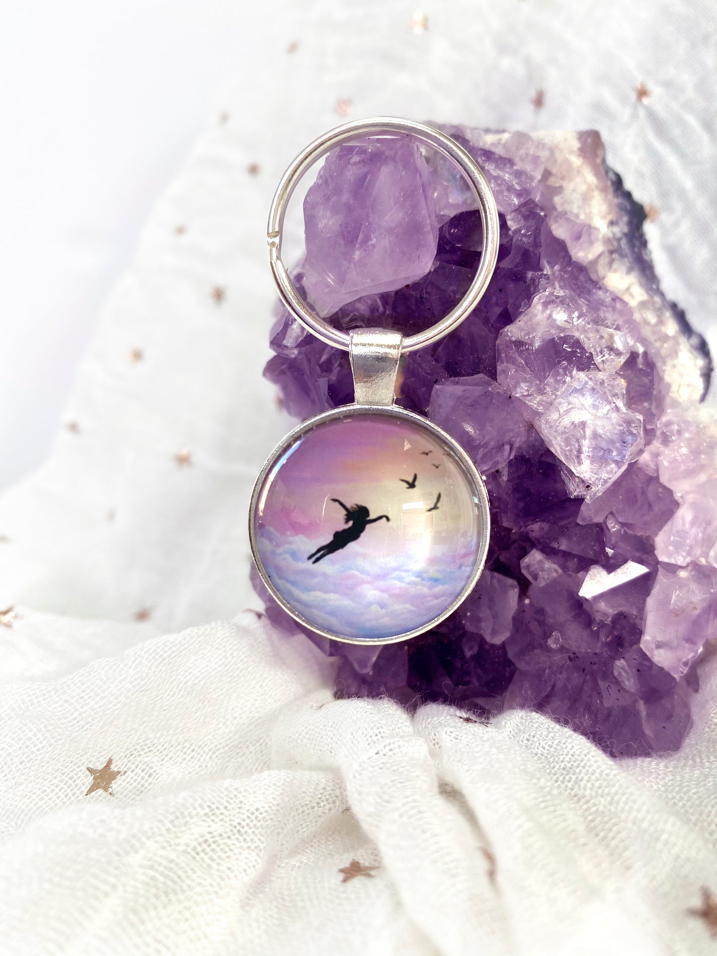 Let go and Fly Glass Pendant Keyring