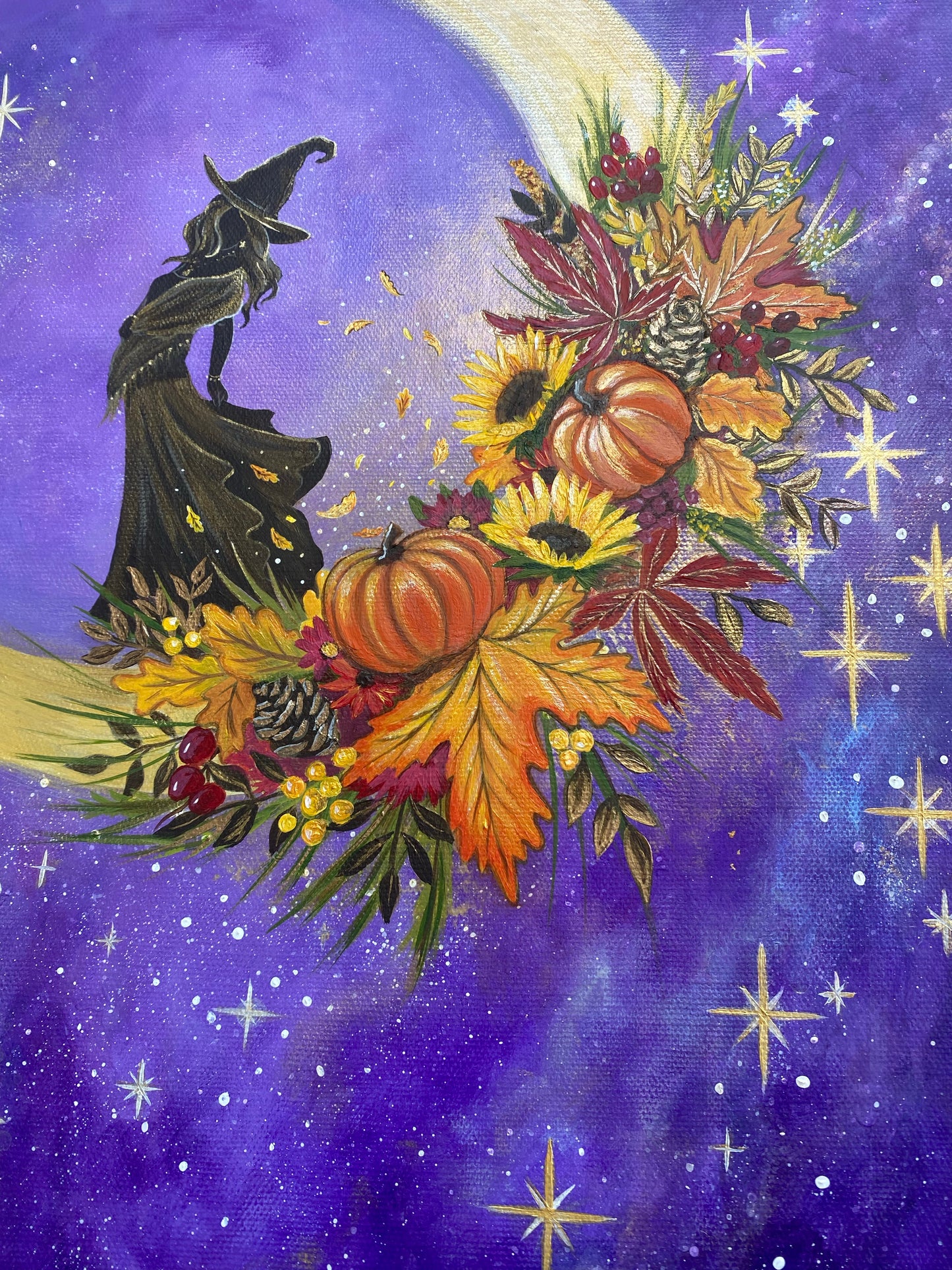 Autumn Witch Original Canvas Painting 16”x20”